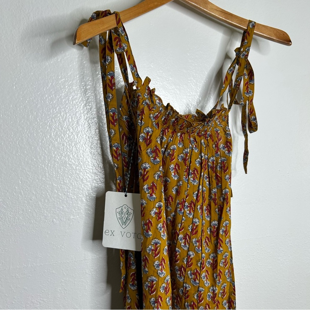 NWT Ex - Voto 100% Cotton Block Print Bohemian Iris Sundress Maxi Flowy - Picture 9 of 15